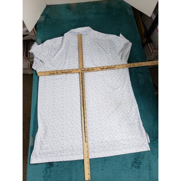 Peter Millar Polo Shirt Size Large Mens Blue Performance Golf Logo Drink - Picture 7 of 8